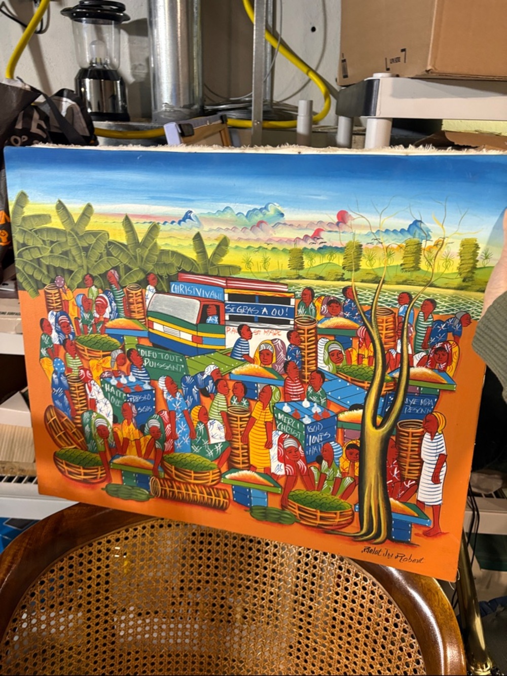 Vibrant Market Scene Canvas Wall Art - Multicolor from Haiti